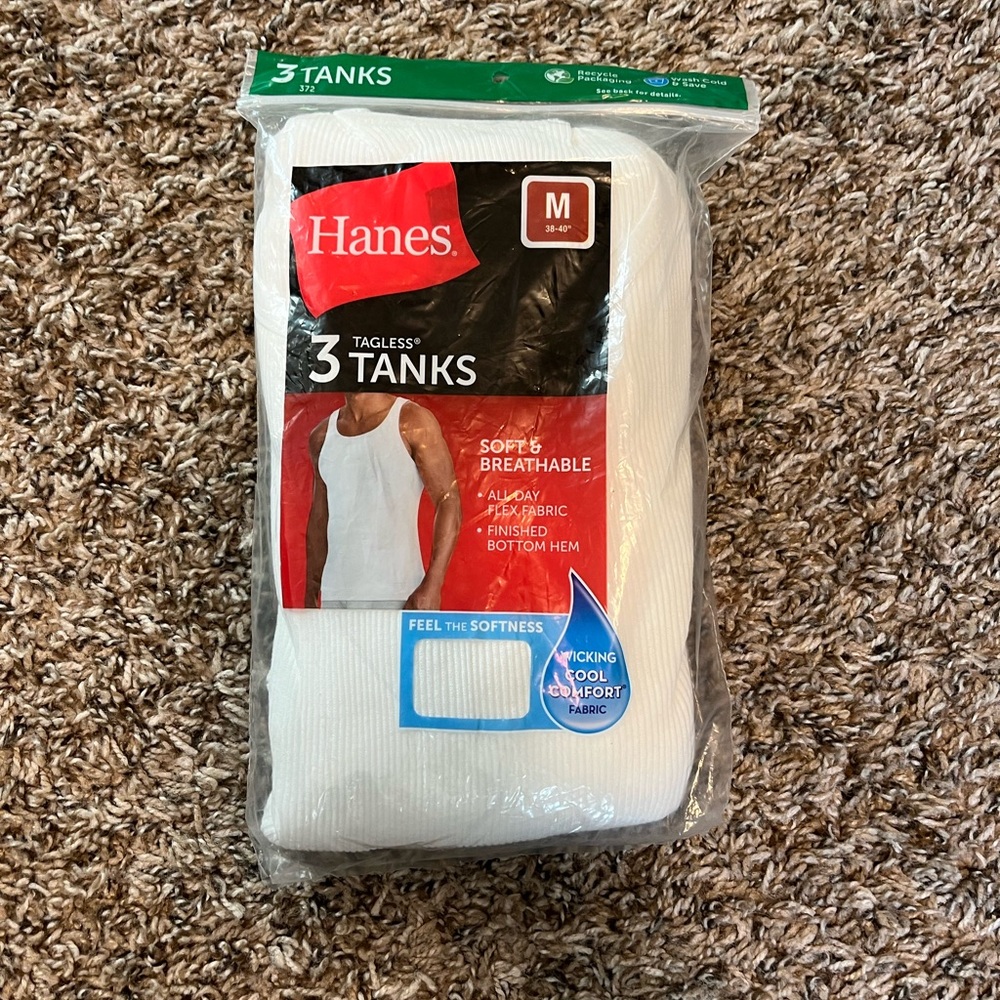 💛 Hanes White Tagless Tanks 3-Pack